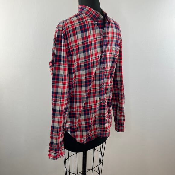 J. Crew Slim Red Blue Plaid Cotton Long Sleeve Button Down Shirt 93064 Men's M - Picture 2 of 5